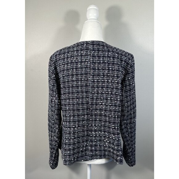 Talbots Blazer Womens 14 Petite Blue Tweed Textured Collarless Career Preppy‎ - Picture 3 of 10